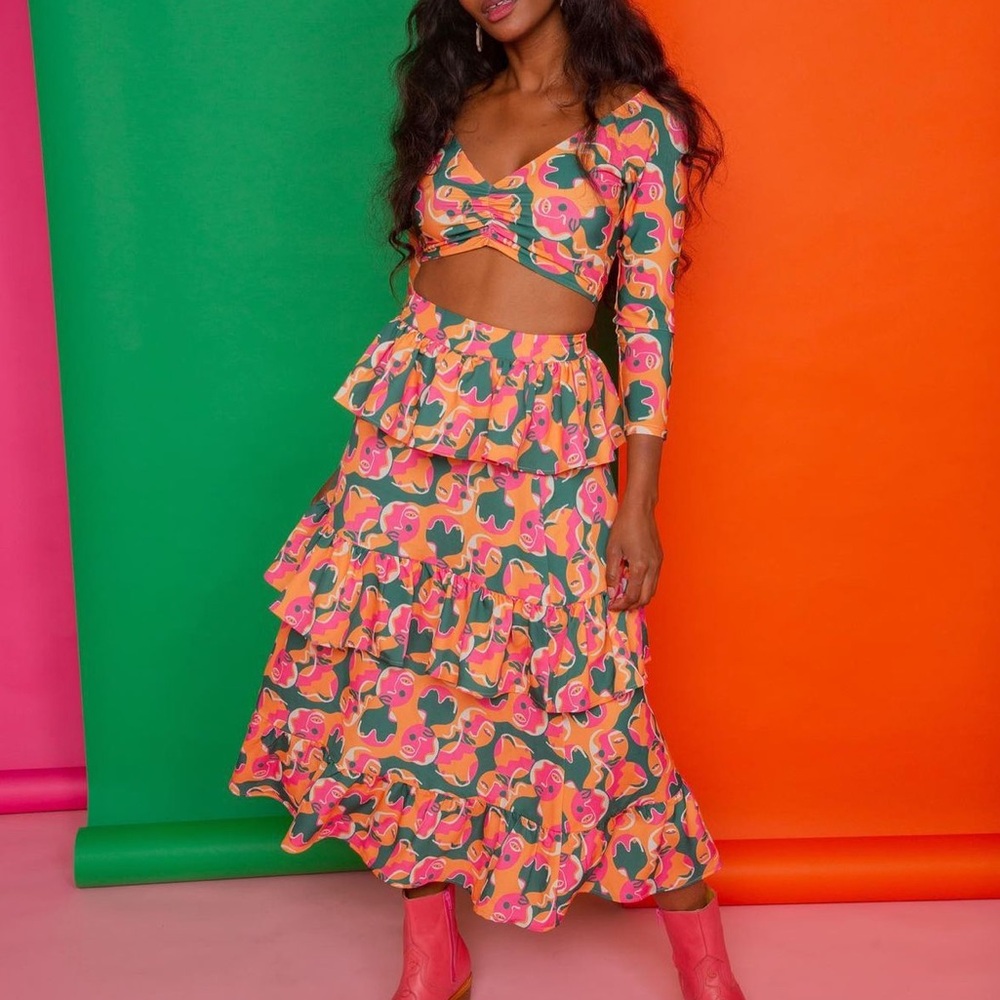 Dazey LA Spotlight Print Crop Top and Skirt Set Plus Size